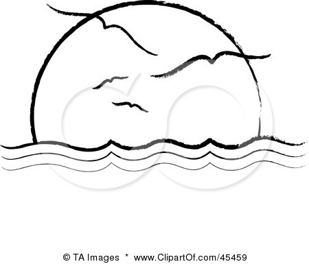 45459 Royalty Free RF Clipart Illustration Of A Flock Of Seagulls Flying Against The Horizon At Sea